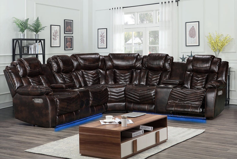 Briar 3 Pc Sectional Recliner - Brown Leather - The Fine Furniture