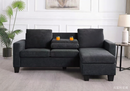 Reya Sectional - Black Fabric - The Fine Furniture