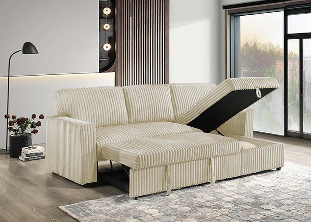 Layla Sectional Sofa Bed- Cream - The Fine Furniture