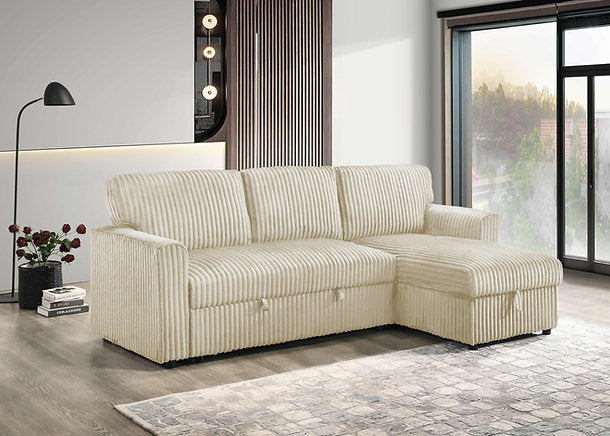 Layla Sectional Sofa Bed- Cream - The Fine Furniture