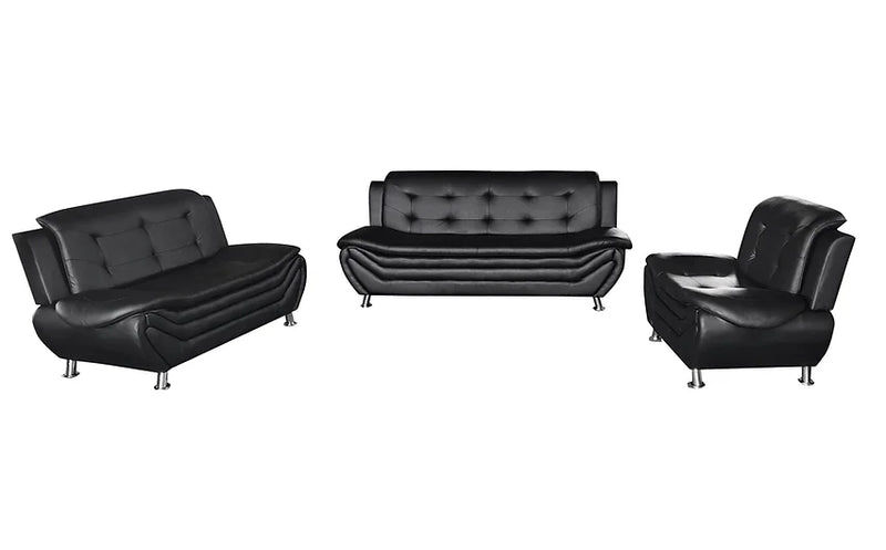 Bev Modern Leather Sofa Set - Black - The Fine Furniture