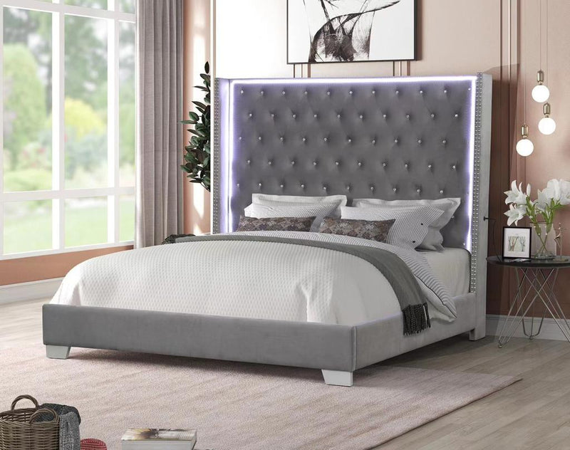 Alfa Queen Bed with LED - Grey - The Fine Furniture