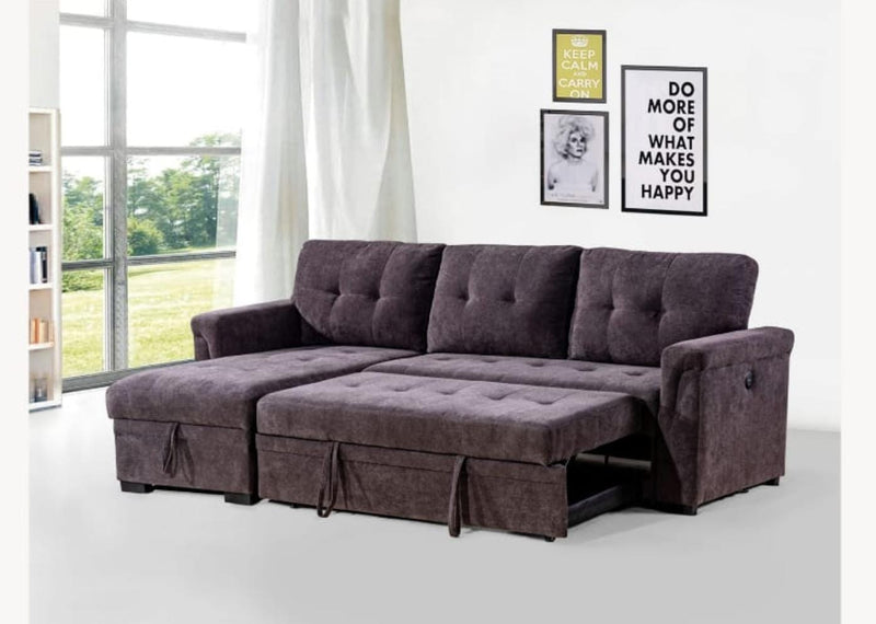 Elio Sectional With Pull Out Bed And Storage - Grey - The Fine Furniture