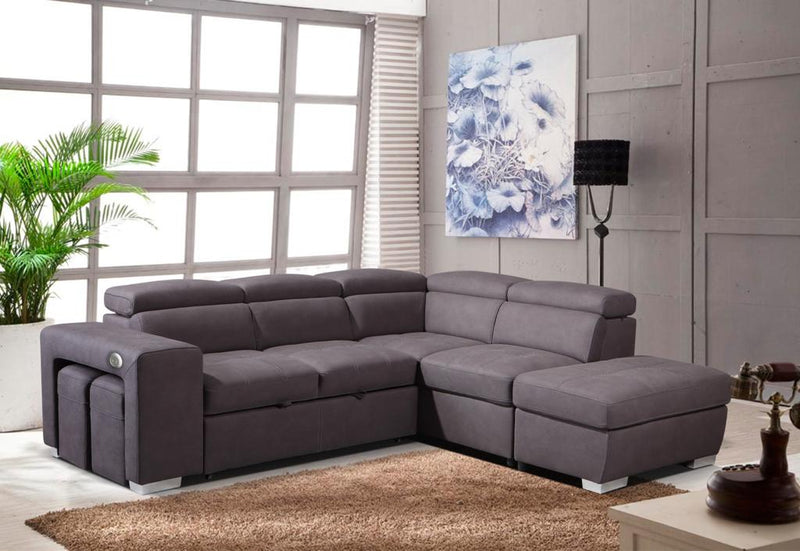 Sahara Sectional With Pull Out Bed - Grey - The Fine Furniture