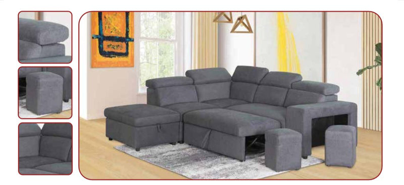 Meteo 4 Pc Sectional With Pull Out Bed - Grey - The Fine Furniture