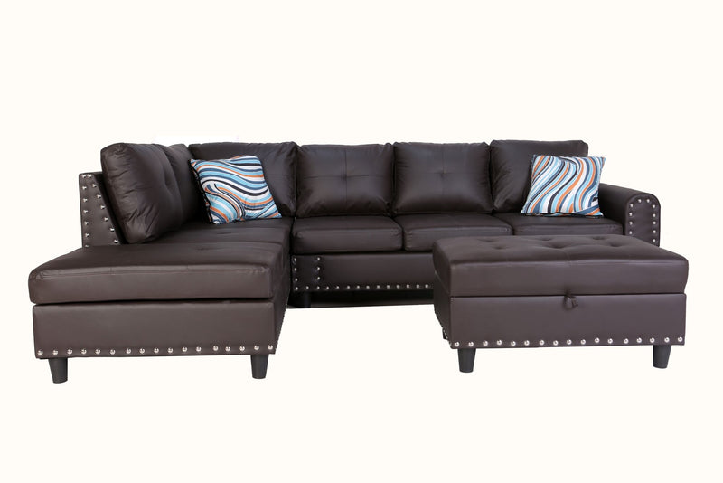 Jenna Sectional with Storage Ottoman - Brown - The Fine Furniture