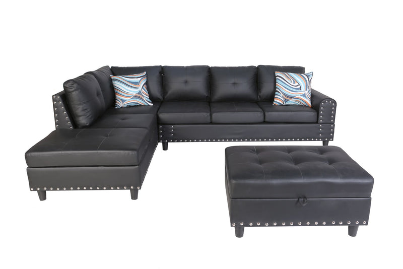 Jenna Sectional with Storage Ottoman - Black - The Fine Furniture