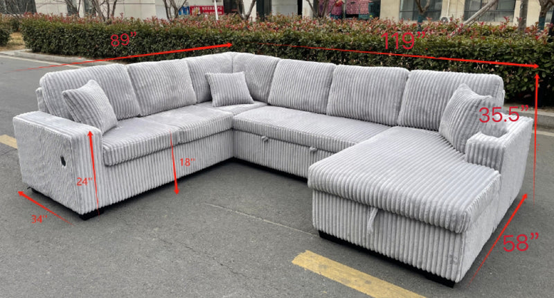 Benjamin Sectional Sofa Bed- Grey/ Beige