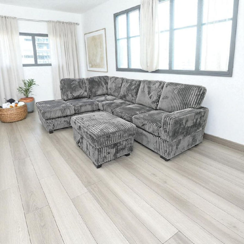Arcadia Sectional - Grey Corduroy - The Fine Furniture