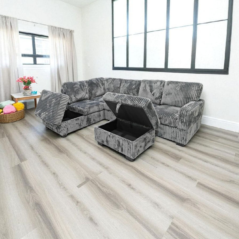 Arcadia Sectional - Grey Corduroy - The Fine Furniture