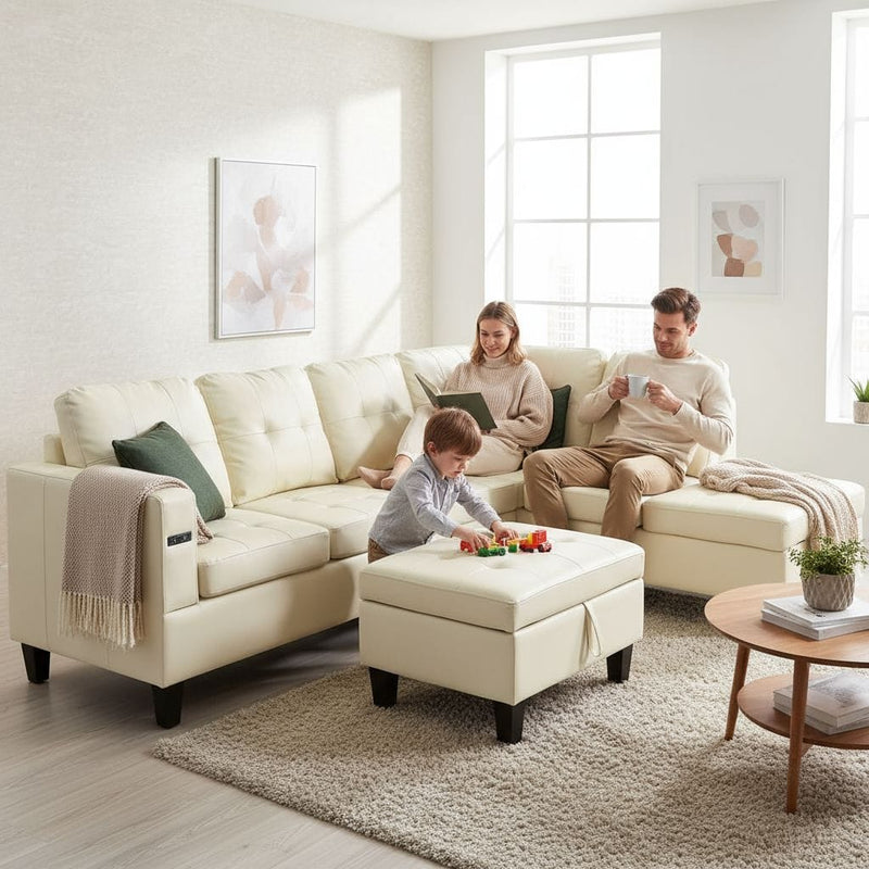 Angelo Sectional - Cream Leather