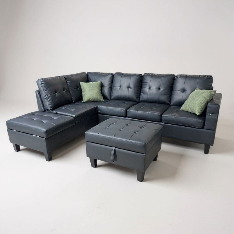 Angelo Sectional - Black Leather
