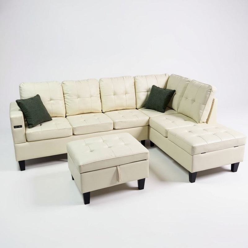 Angelo Sectional - Cream Leather