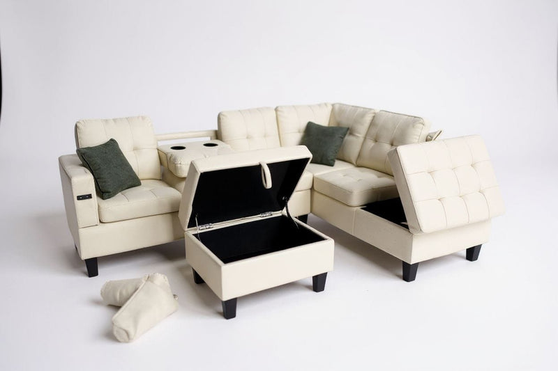 Angelo Sectional - Cream Leather