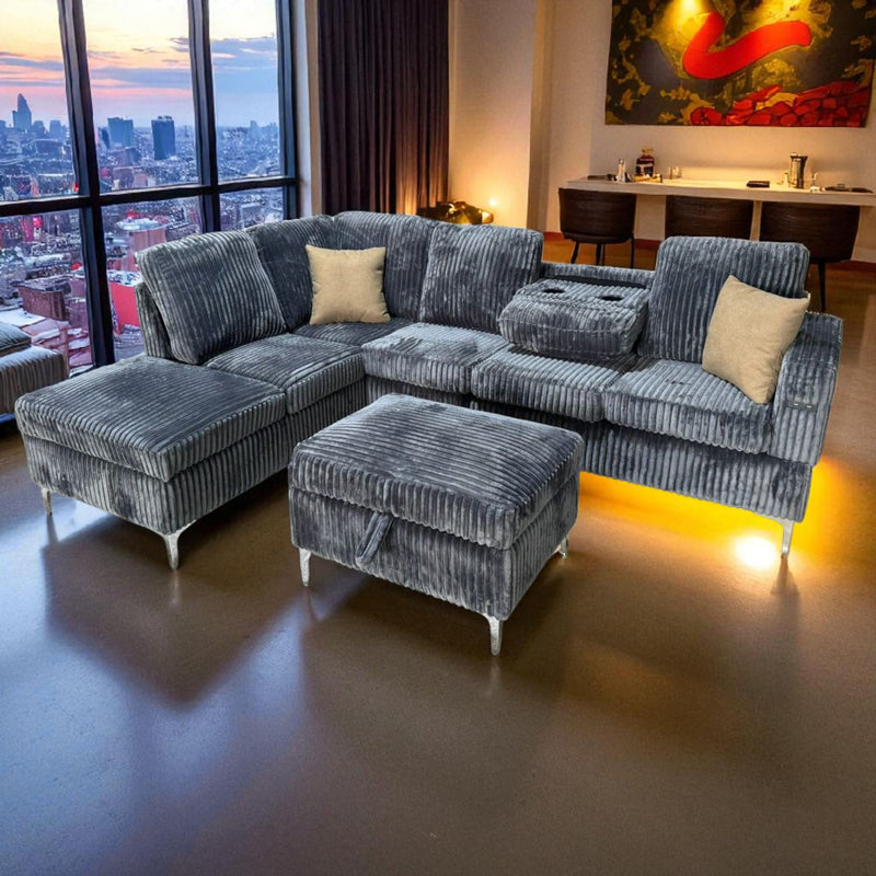 Angelo Sectional - Grey Corduroy