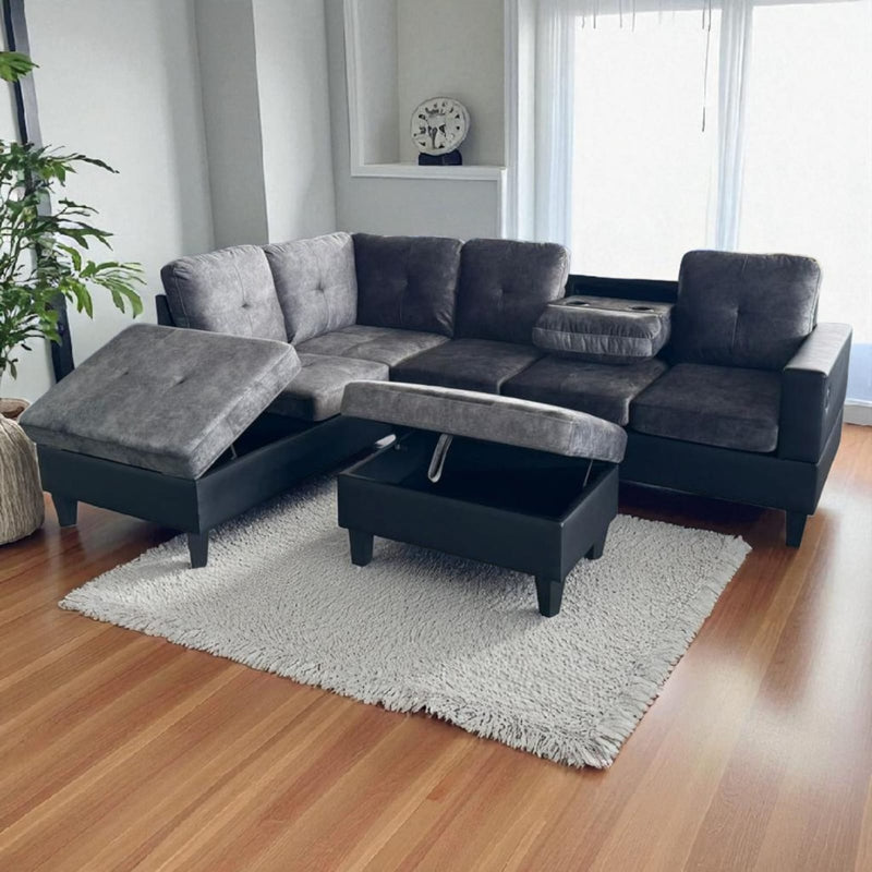 Aziel Sectional - Grey/Black - The Fine Furniture