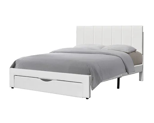 Miami Bed with Storage Drawer - White PU - The Fine Furniture
