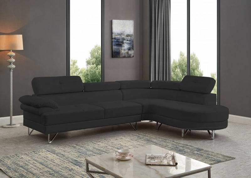Caspian Sectional - Black Leather - The Fine Furniture