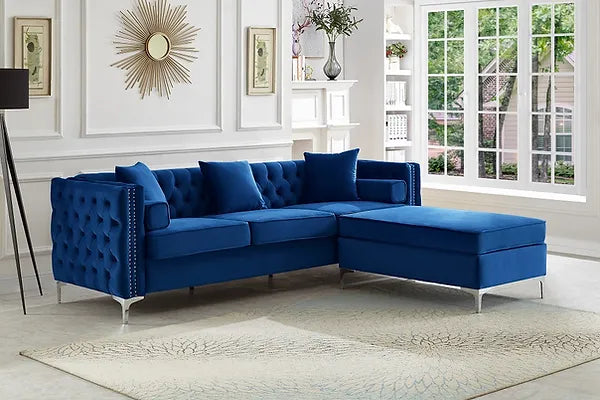 Allas 2 Pc Sectional with Ottoman - Blue - The Fine Furniture
