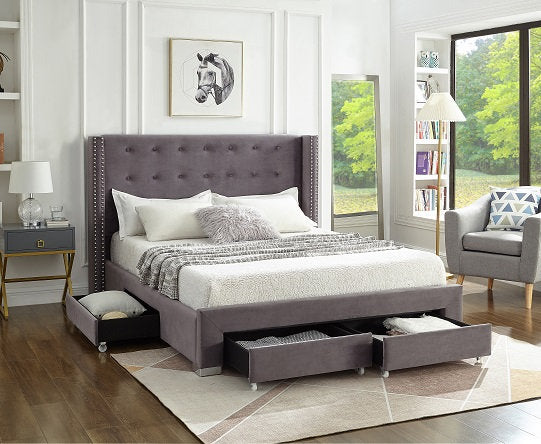 Mia Bed Frame - Queen/King - Grey Velvet