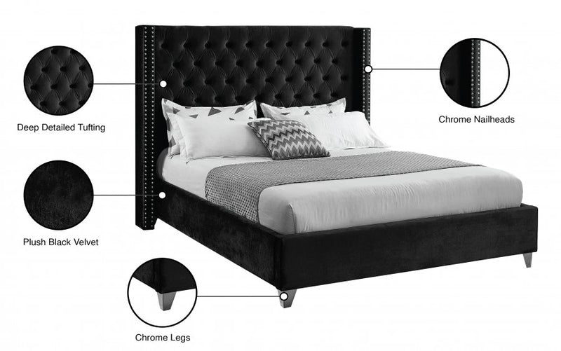 Hadleigh Bed Frame - Black Velvet - Queen/King