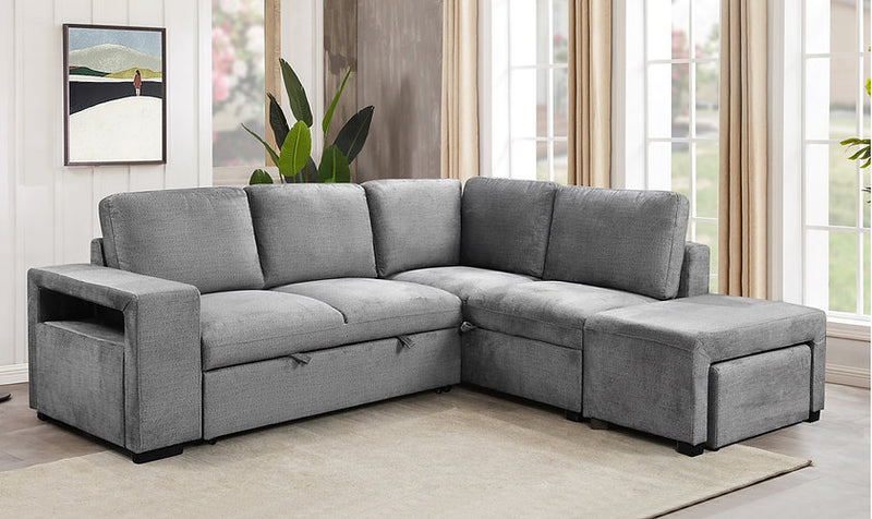 Arden 3 Pc Sectional Sofa Bed with storage - Grey - The Fine Furniture