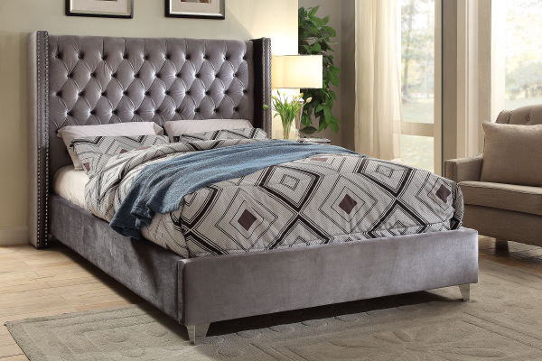 Hadleigh Bed Frame - Grey Velvet - Double/Queen/King