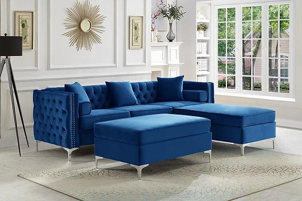 Allas 2 Pc Sectional with Ottoman - Blue - The Fine Furniture