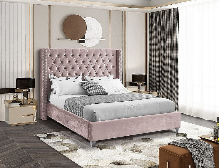 Hadleigh Bed Frame - Pink Velvet - Single/Double/Queen/King