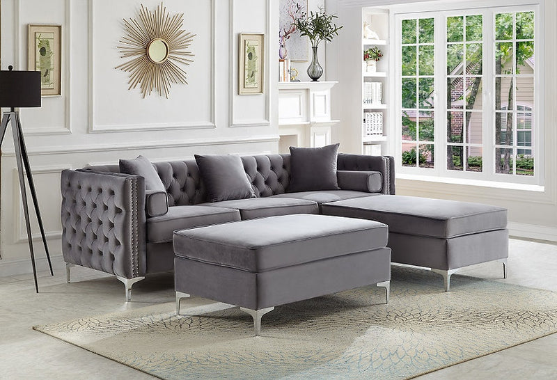 Allas 2 Pc Sectional Sofa with Ottoman- Grey - The Fine Furniture