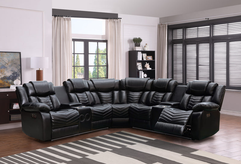 Briar 3 Pc Sectional Recliner - Black Leather - The Fine Furniture