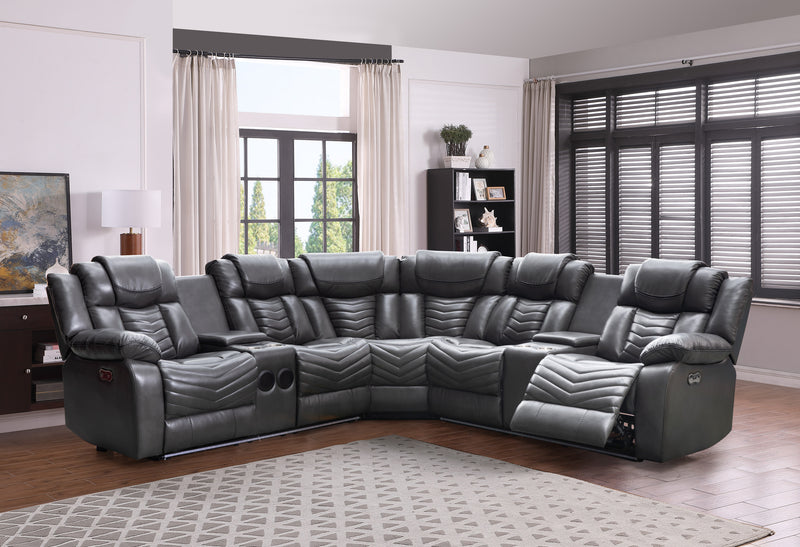 Briar 3 Pc Sectional Recliner - Grey Leather - The Fine Furniture