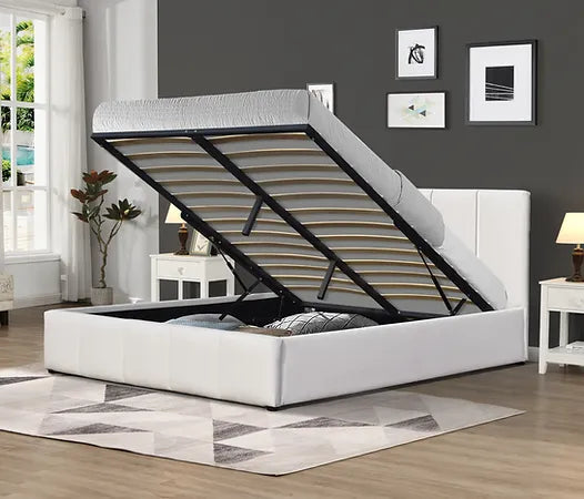 Frankfurt Lift top Storage Bed White - Queen - The Fine Furniture