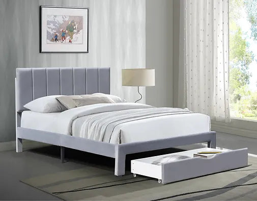 Miami Bed with Storage Drawer - Grey Velvet - The Fine Furniture