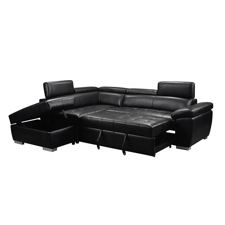 Dorian Sectional With Pull Out Sofa Bed - Black PU
