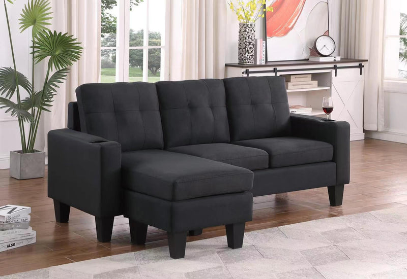 Robyn Sectional Sofa set - Black Fabric - The Fine Furniture