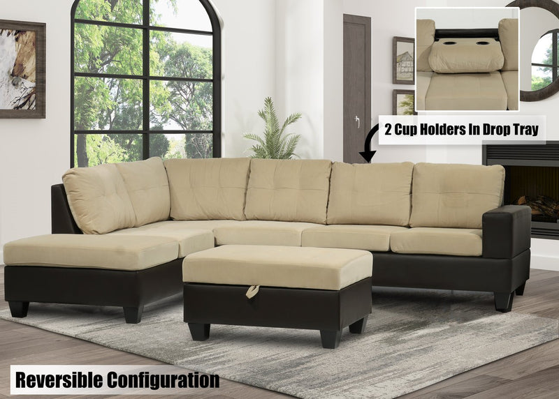 Ryu Reversible Sectional with Ottoman - The Fine Furniture