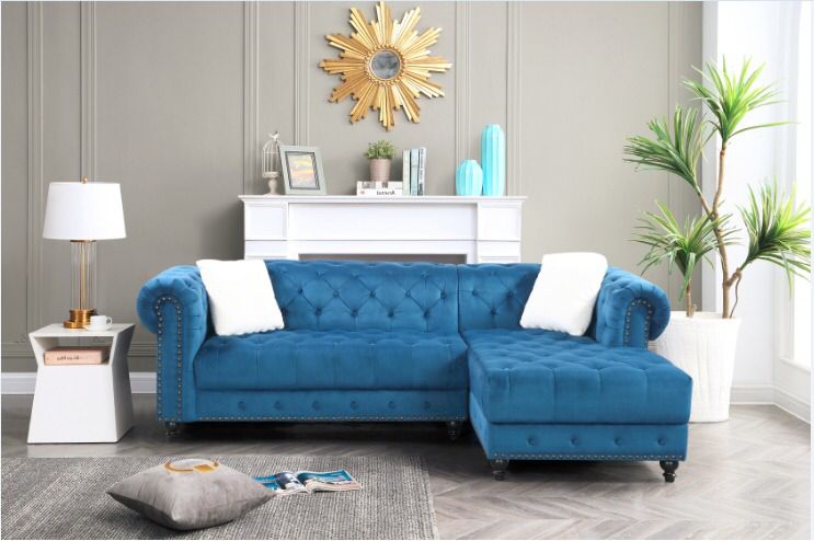 Piper Tufted Sectional - Blue - The Fine Furniture