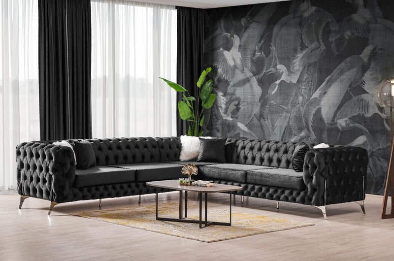Chester Corner Sectional Sofa - Black Velvet - The Fine Furniture