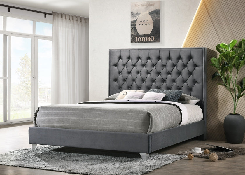 Siesta Grey Velvet King Size Bed with Storage