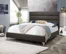 Garrett Bed Frame - Grey Leather- Queen/King - The Fine Furniture