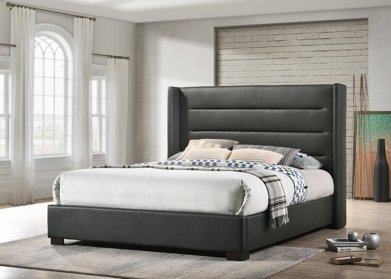 Nixon Bed Frame - Grey Leather- Queen/King - The Fine Furniture