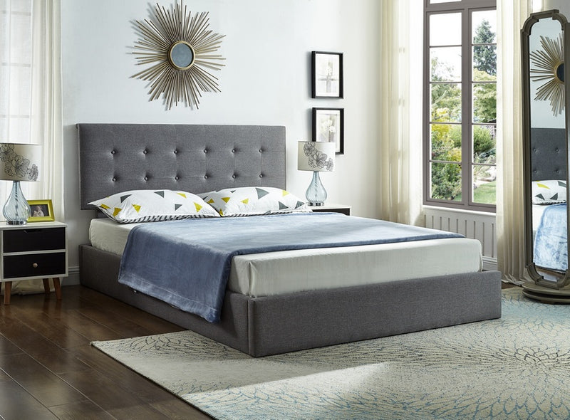 Johan Storage Bed Frame - Grey Fabric- Double/Queen - The Fine Furniture