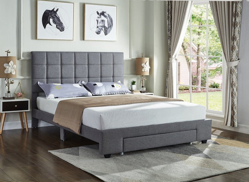 Quincey Bed Frame - Grey Fabric - Double/Queen - The Fine Furniture