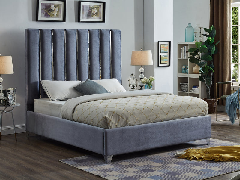 Carlee Bed Frame - Velvet Grey - Queen/King - The Fine Furniture