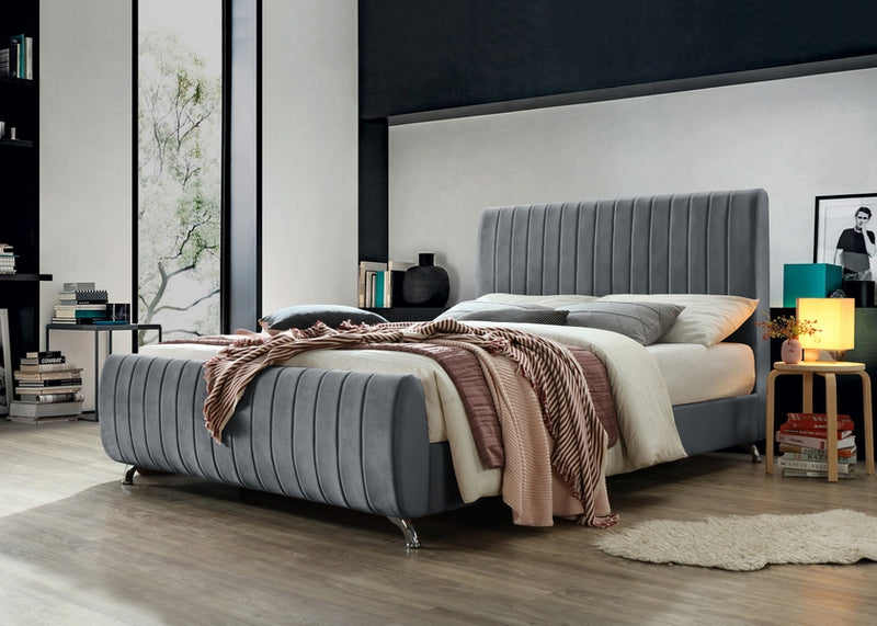 Luna Bed Frame - Grey Velvet - Queen/King - The Fine Furniture