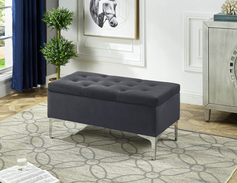 Amiya Storage Bench - Grey - The Fine Furniture