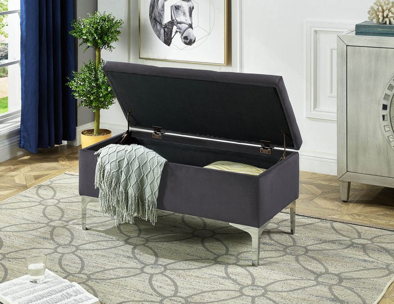 Amiya Storage Bench - Grey - The Fine Furniture