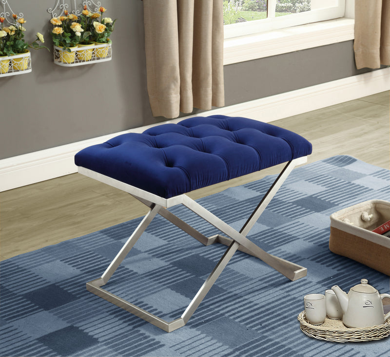 Kaleb Ottoman - Blue Velvet - The Fine Furniture