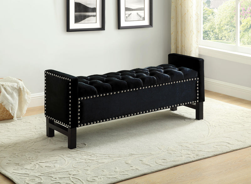 Paige Storage Bench - Black Velvet - The Fine Furniture